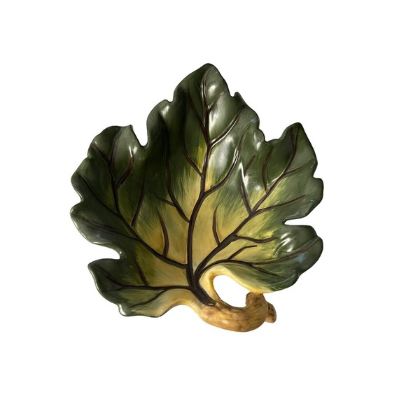 Elements (2) Ceramic Leaves Trinkey Trays Holder Spoon Rest Catch All Decor - Picture 2 of 11
